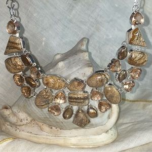 Picture Jasper + Morganite heart statement cluster necklace